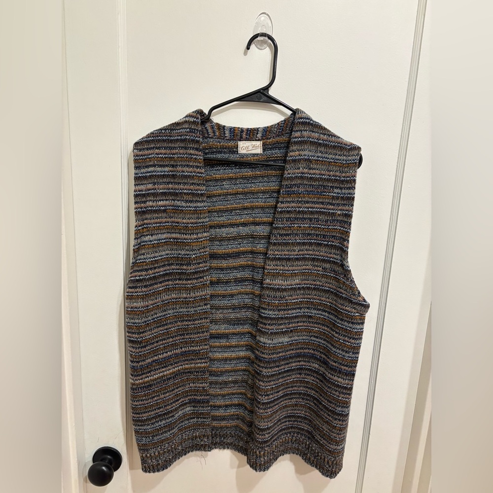 Striped Sleeveless Knit 100% All Wool Vest
